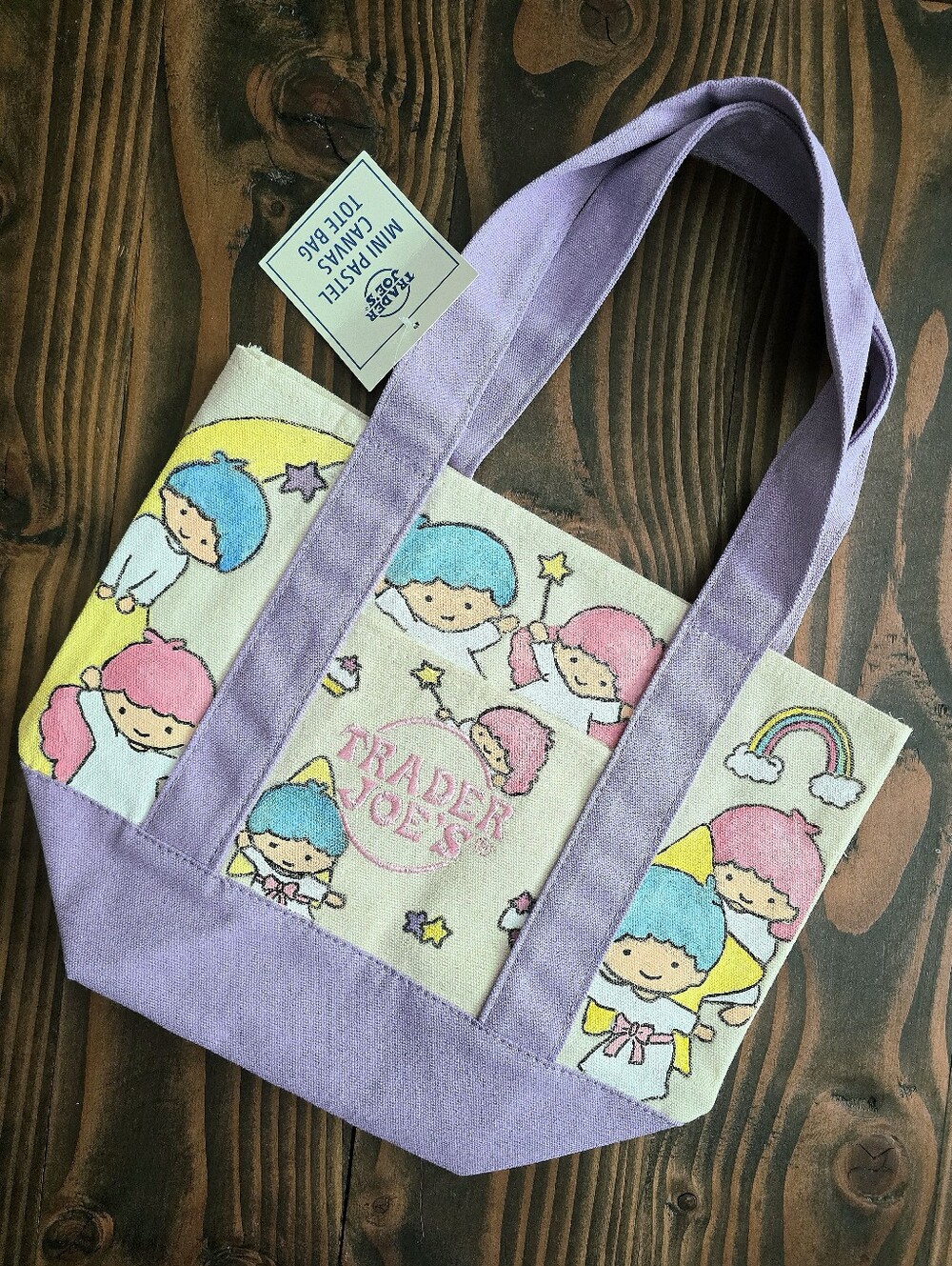 Hand Painted Stars Girl And Boy Trader Joes Mini Tote Purple Lavender/Lilac